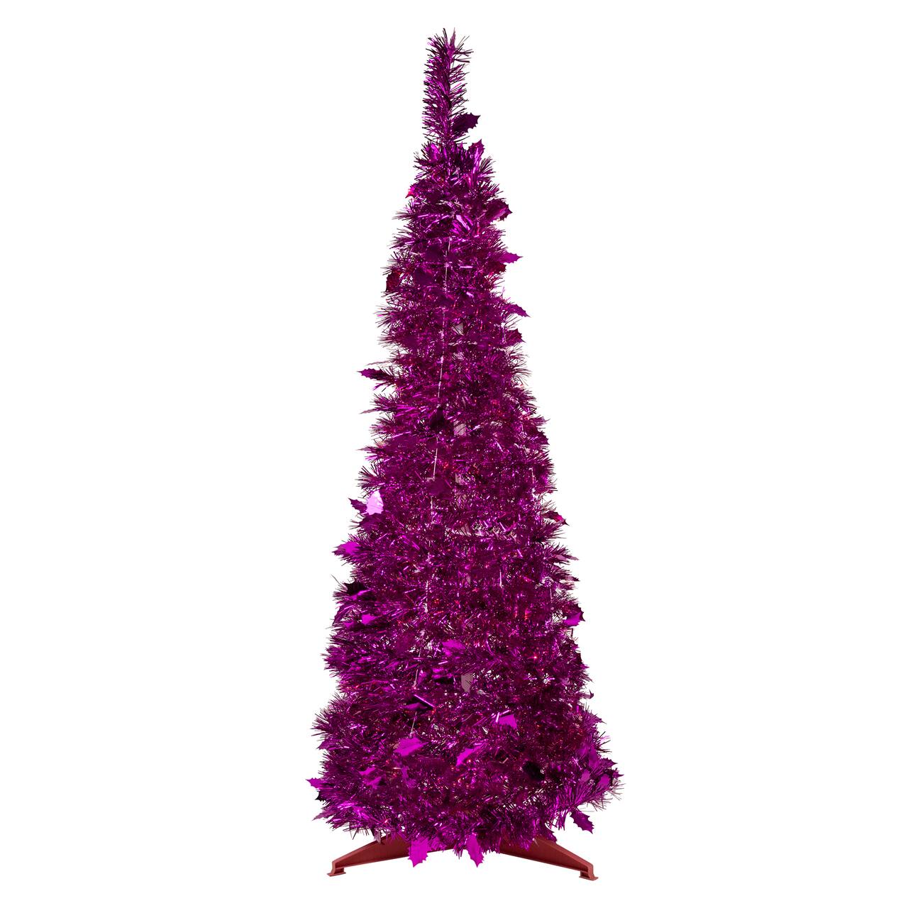 6ft. Unlit Pink Tinsel Pop-Up Artificial Christmas Tree